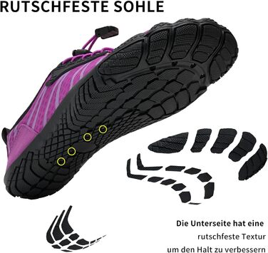 Водні шкарпетки WateLves: чоловічі та жіночі, для плавання, трейлраннінгу та фітнесу, швидко сохнуть, з неслизькою підошвою, широка носова частина, білі, помаранчеві (фіолетові, 39 EU)