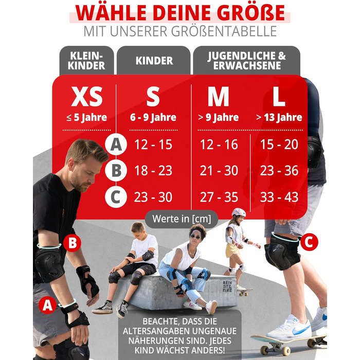 Набір захисту SKATEWIZ 6 шт. для дітей та дорослих - наколінники, налокітники, захист зап'ястків, чорний Protect-1 XS