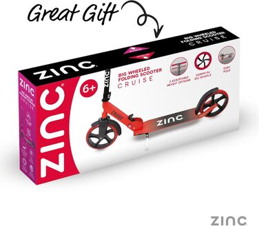Самокат дитячий Zinc Cruise Big Wheel складаний, регульована висота, колеса 200мм, підшипники ABEC-7, червоно-чорний