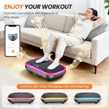 Платформа для вібраційного масажу для схуднення з еластичними стрічками, 9 режимів, 120 рівнів інтенсивності, Bluetooth, LED-дисплей, 150 кг, срібна