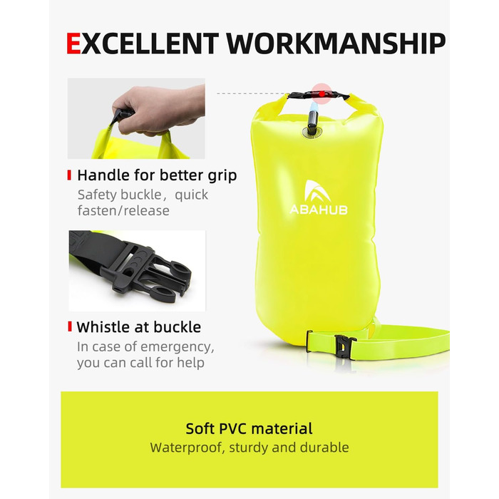 Плавальний буй Abahub з герметичним мішком (Dry Bag) для swimmers у відкритій воді, 15 л, зелений — водонепроникна допомога при плаванні з сигнальним свистком
