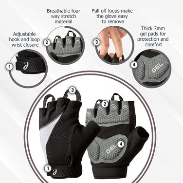 Велосипедні рукавички без пальців з гелевими подушками 7 мм, чорні, розмір L