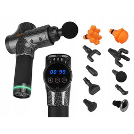 Перкусійний масажний пістолет PR0+ для тіла, спини, шиї та стоп (10 насадок)