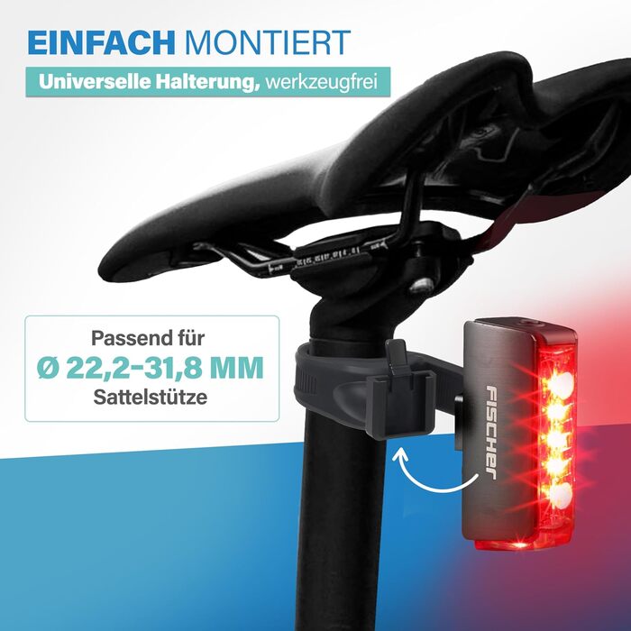 LED акумуляторний задній ліхтар Fischer Stableuchte для велосипеда, зарядний, IPX4, чорний, TWIN (акумуляторний ліхтар + TWIN STOP)