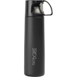 Термос 720°DGREE Follow 750 мл з чашкою, нержавіюча сталь, BPA-free, ізоляційна пляшка для кави, чаю, чорний матовий, для дітей, школи, роботи, outdoor