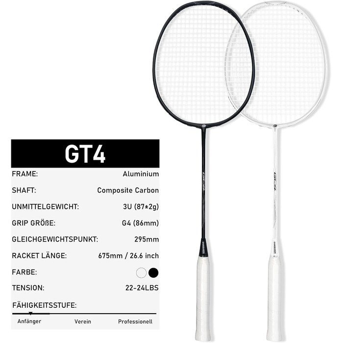 Набір для бадмінтону OGEENIER: 2 ракетки, 2 обмотки, 2 волана, 1 ракетка з сумкою (білий/чорний)