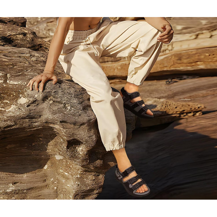 Чоловічі трекінгові сандалі KuaiLu: зручні, ортопедичні, для підтримки стопи при фасціїтісу, літні, легкі, відкриті, з регулюванням на липучці (44 EU, чорно-сірий)