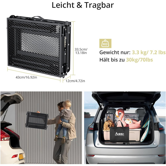 Складаний туристичний стіл Anbte 88x40 см, алюміній, 3 рівня висоти, з сіткою для зберігання, для пікніка та кемпінгу