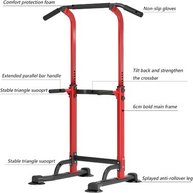 Стойка для віджимань та підтягувань SogesPower, регульована висота, для дому та фітнес-клубу, червона