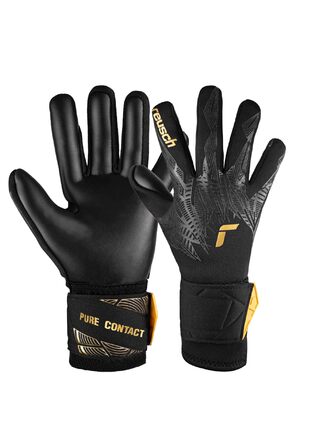 Воротарські рукавички Reusch Pure Contact Infinity Junior для футболу (чорно-золоті) - дитячі, для хлопчиків та дівчаток, для штучного газону
