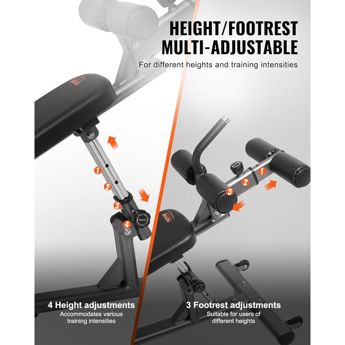 VEVOR лавка для пресу, Bauchbank з обертовим ручками, регульована висота, міцна сталь, 500/600/453,6 кг, для фітнесу вдома, силові тренування, лавка для пресу/1000lbs