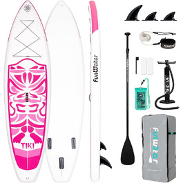 Надувний SUP (Stand Up Paddle Board) FunWater 10'6' & 11'6' з аксесуарами: весло, насос, рюкзак, плавники. Підходить для будь-якого рівня майстерності. Колір: Рожевий (Tiki).