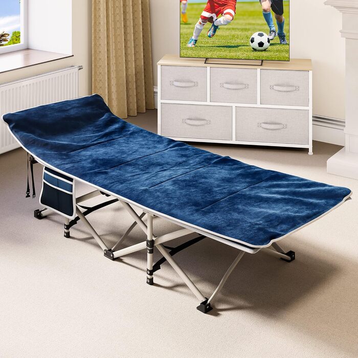 Складне туристичне ліжко YITAHOME для дорослих з матрацом, чорне (синій + подушка)