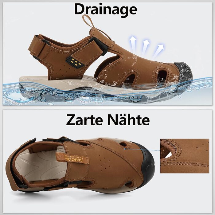 Чоловічі сандалі AX BOXING для трекінгу та спорту, літні відкриті, на липучці, дихаючі, антиковзкі, розмір 44 EU (коричневі)