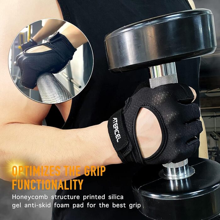 Фитнес рукавички ATERCE для їзди на велосипеді, тренувань, фітнесу. Дихаючі рукавички для велосипеда для чоловіків та жінок (Чорний, XL)