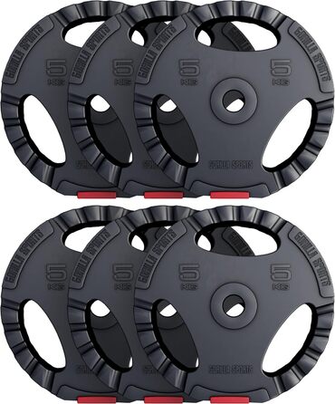 Диски для гантелей GORILLA SPORTS, набір 30 кг (6x5 кг), пластикові, зручні ручки, отвір 30/31 мм, для штанги та гантелей