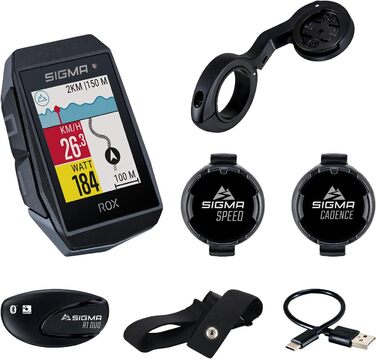 Велокомп'ютер SIGMA Sport ROX 11.1 EVO GPS з датчиками швидкості, пульсу та каденсу, бездротовий, навігація, чорний, універсальний розмір