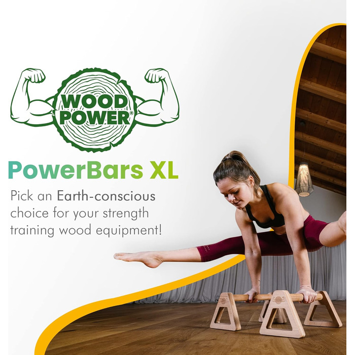 Дерев'яні бруси WOODPOWER PowerBars XL для віджимань, гімнастики та йоги, нековзні паралети для вправ з вагою тіла, 2 шт.