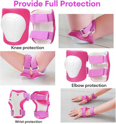 Дитячий шолом KAMUGO для ролерів та велосипеда, 2-8 років, комплект захисту (коліна, лікті, зап'ястя), темно-рожевий