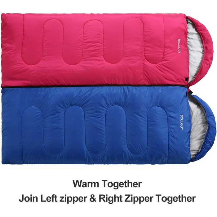 Спальний мішок 3-4 сезони: теплий, легкий, водонепроникний для дорослих та дітей. З компресійним мішком. Підходить для кемпінгу, трекінгу, хайкінгу. Рожевий, ліва блискавка