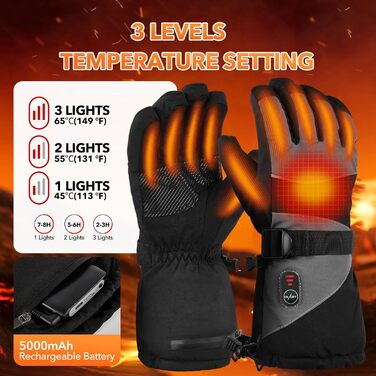 Гріючі рукавички для чоловіків та жінок, акумуляторні, 5V 5000mAh, 3 режими нагріву, для мотоцикла, велосипеда, походів, катання на лижах