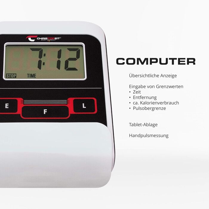 Ергометр Christopeit Crosstrainer CT 4 – 2-в-1 тренажер для ходьби та бігу з магнітною системою опору 7 кг, 8 рівнів навантаження, LCD-дисплей, датчики пульсу та підставка для планшета – для щадного впливу на суглоби (з килимком)