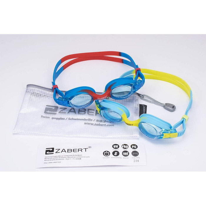 Дитячі окуляри для плавання K20 (2 шт.), антизапарник, захист від УФ, 3-10 років, блакитний + червоний