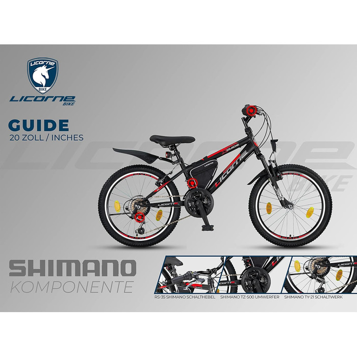 Гірський велосипед Licorne Bike Guide Premium 20 дюймів для дітей, чоловіків і жінок, 21-швидкісний (18 передач у 20-дюймовій версії)