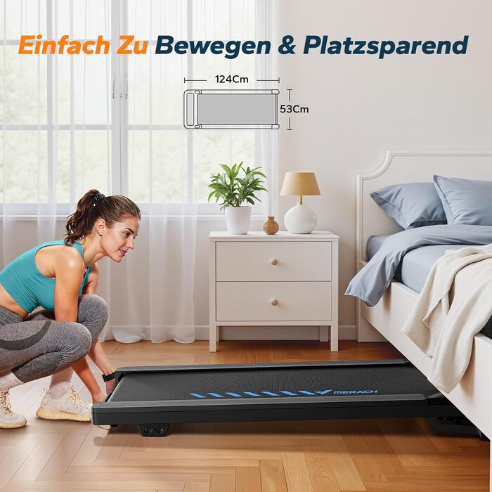 MERACH Walking Pad - біговий килимок для дому та офісу, автоматична нахил 9%, швидкість 1-6 км/год, потужність 2.5PS, підходить для ваги до 120 кг, керування через додаток та пульт, чорний