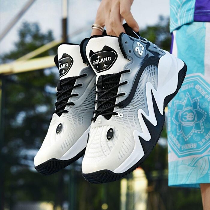 Унісекс баскетбольні черевики для занять спортом, дихаючі, амортизуючі, антиковзкі, для підлітків, для бігу та тренувань (45 EU, білі)