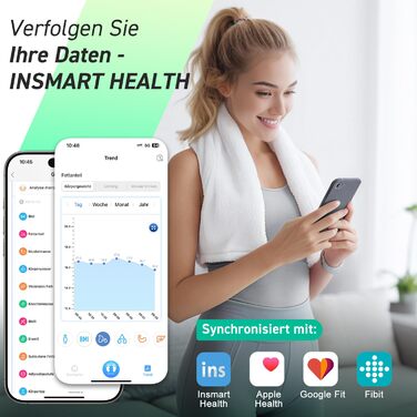 INSMART Розумні ваги з Bluetooth, цифрові ваги для аналізу складу тіла: жир, м'язова маса, вода, білок, кісткова маса, ІМТ, пульс, BMR