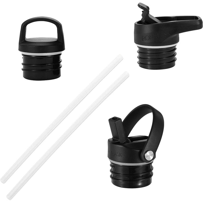 Фляга з нержавіючої сталі з 3 кришками - термофляга, витокозахисна, металева, двостінна, ізольована, без BPA, з трубочкою - 470 мл, графітовий колір