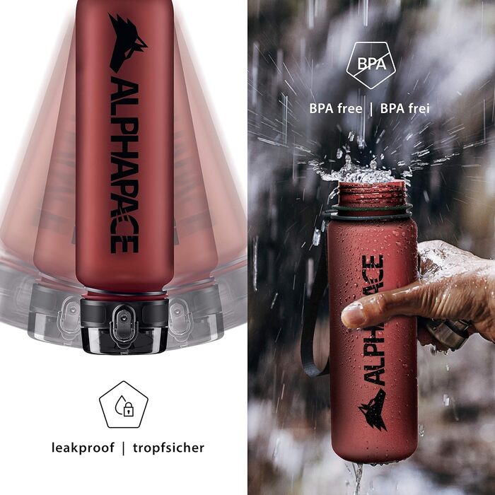 Спортивна пляшка Alphapace 500 мл, витіканнями, BPA-free, для спорту, велоспорту та активного відпочинку – з вставкою для фруктів (темно-червоний)