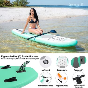 Надувна SUP-дошка SereneLife з повним комплектом аксесуарів, стійка дошка для сапбордингу для дітей і дорослих, надувний серфборд із сумкою, веслом, антиковзким покриттям і насосом