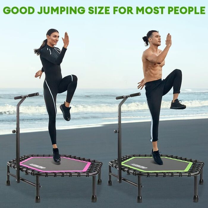 Трамплін ONETWOFIT 107/114 см для дому та вулиці, з м'яким пружинним батутом, тихий міні-трамплін для фітнесу, зелений шестигранник з ручкою