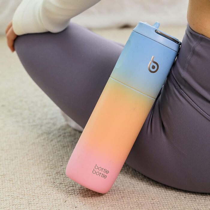 Пляшка для води BOTTLE BOTTLE з нержавіючої сталі 750 мл з соломинкою, кришкою та ручкою - герметична, без BPA, з подвійними стінками - ідеальна для спорту, подорожей та фітнесу (блакитна, жовта, рожева)