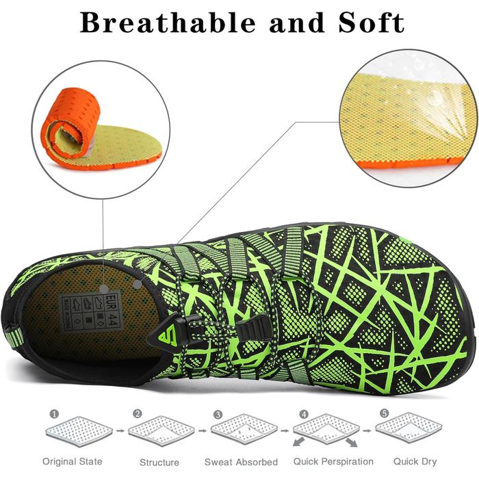 Чоботи для плавання та відпочинку на пляжі, Sagaro, для жінок, чоловіків, дітей, розмір 35-48, зелені смужки