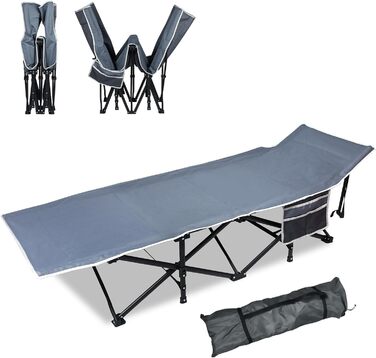 Розкладне ліжко для кемпінгу FIVMEN з сумкою для зберігання - 190x62x38 см, до 250 кг, для відпочинку на природі, в саду, у подорожах