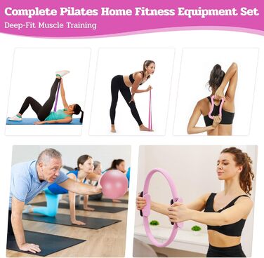 Набір для пілатесу 13 шт: кільце, фітнес-м'яч, еластичні стрічки, масажне кільце, для дому та фітнесу, рожевий