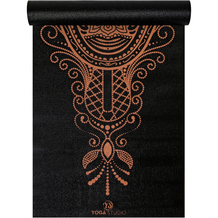 Килимок для йоги Von Yoga Studio з малюнком Мандала, 183x61 см, 6 мм, антиковзаючий, міцний, PVC, золотий Hamsa