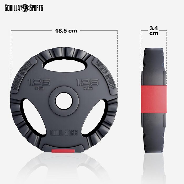Диски для штанги GORILLA SPORTS, набір 27,5 кг, трихват, пластик, діаметр 30/31 мм