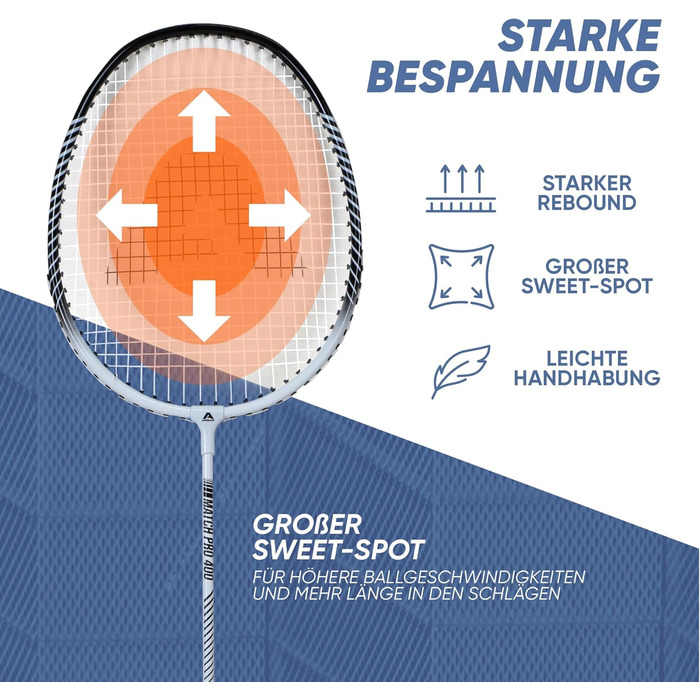 Набір для бадмінтона Apollo Match Pro 400 - ракетки для дітей та дорослих, легкі алюмінієві ракетки, комплект з сумкою, біло-чорний