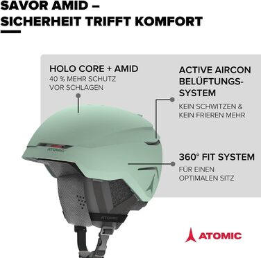Гірськолижний шолом Atomic Savor AMID для дорослих, унісекс, 360° Fit, захист від ударів, вентиляція Aircon