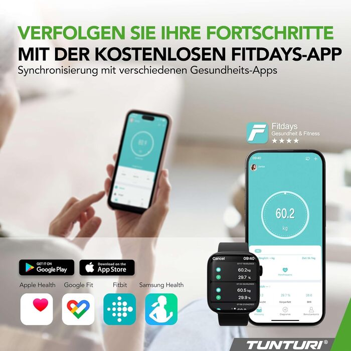 Ваги Tunturi Personenwaage з Bluetooth, аналіз складу тіла, до 180 кг