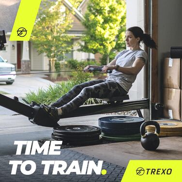 Гребний тренажер TREXO RM100 з магнітним опором, маховик 3,5 кг, стабільна конструкція, ергометр, чорний