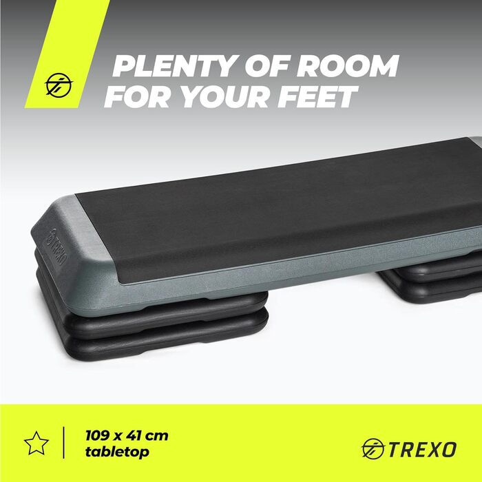 Аеробний степпер TREXO для кардіо та фітнесу, регульована висота 10/15/20 см, домашній тренажерний зал, до 250 кг, чорний/рожевий, 109x41 см, модель TRX-AS01, сірий