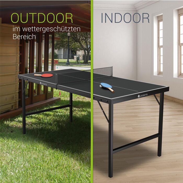 Juskys Міні-стіл для пінг-понгу Flexi з аксесуарами - компактний, складний стіл для гри вдома та в дорозі - набір для настільного тенісу, чорний