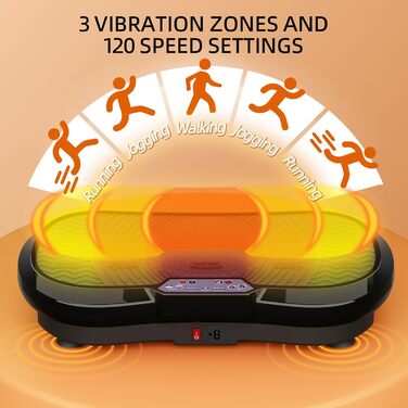 Вібраційна платформа TLGREEN з надтихим мотором, 120 рівнів + 10 програм тренувань, з пультом дистанційного керування, тренувальні гумки, для тренувань всього тіла, схуднення, L-59x34x13cm, чорний