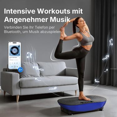 Вібраційна платформа MERACH для тренувань та формування тіла, 99 рівнів швидкості, Bluetooth-динамік, LED-сенсорний екран, еластичні шнури (блакитна)