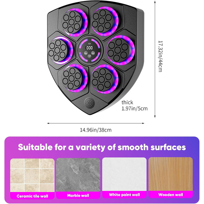 Музична боксерська машина Smart з LED, електронна музична боксерська груша з рукавичками, 9 швидкостей, 9 режимів тренування, автоматичний підрахунок для дорослих і дітей
